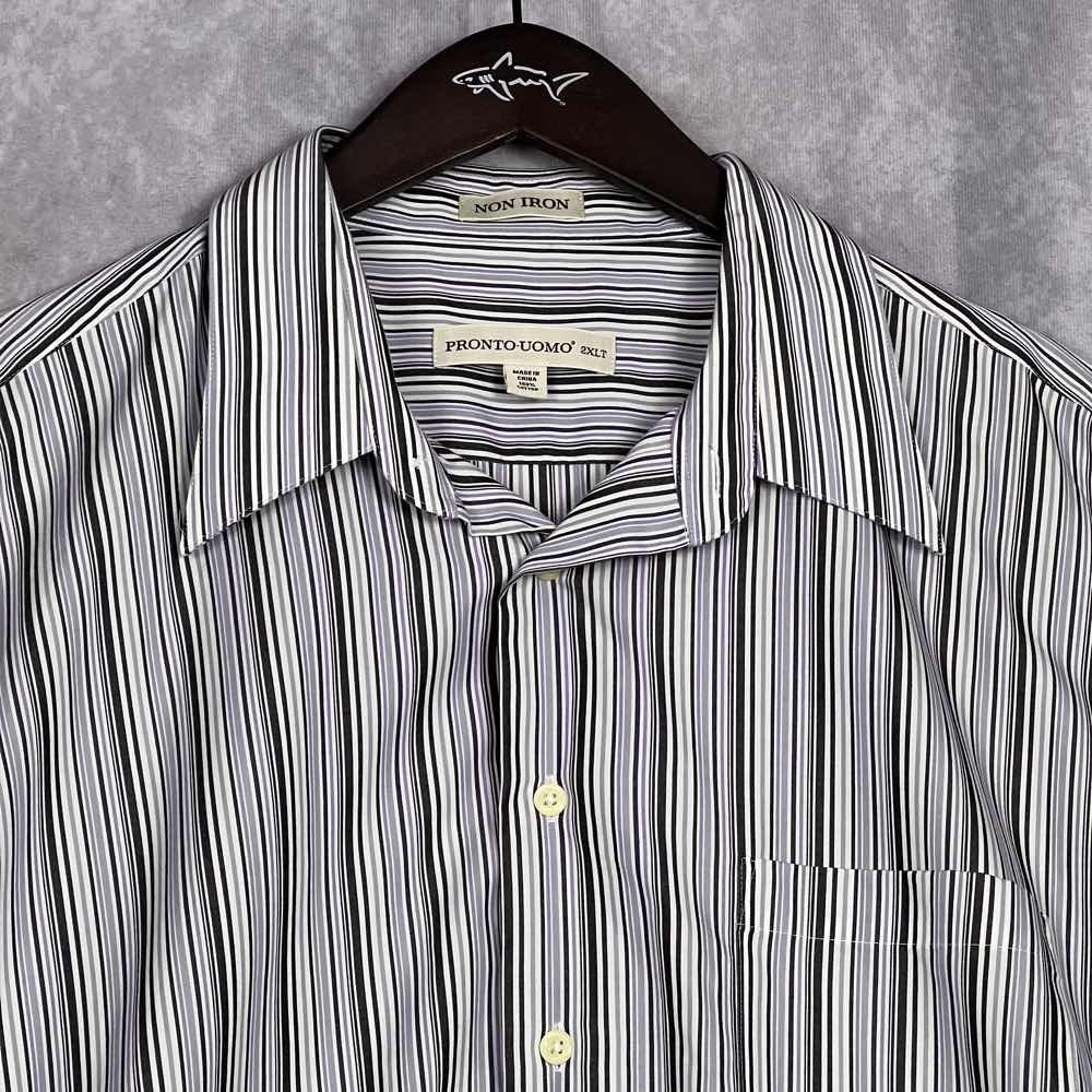 Pronto Uomo 2XLT‎ Men's Non-Iron Striped Long Sleeve Cotton Shirt Purple Black